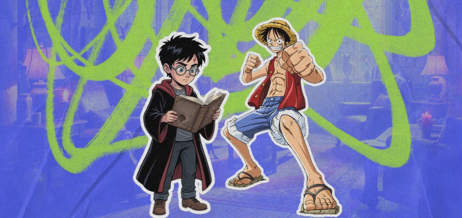 Коллаж: Манки Д. Луффи, Гарри Поттер. Источники: Эйитиро Ода//Wikimedia Commons, ИИ