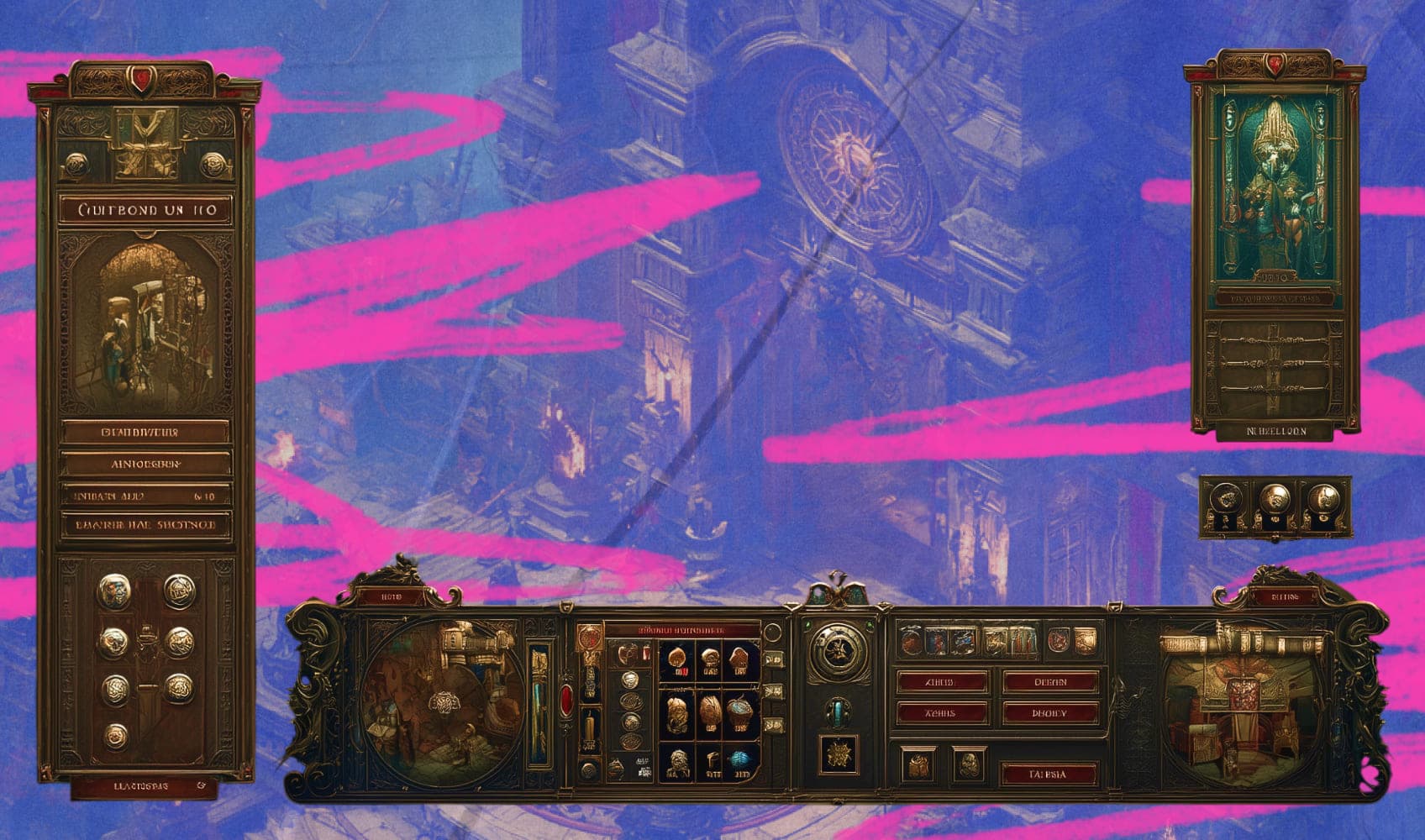 Концепт классического игрового интерфейса отического фэнтези (Diablo). Выполнено с помощью ИИ